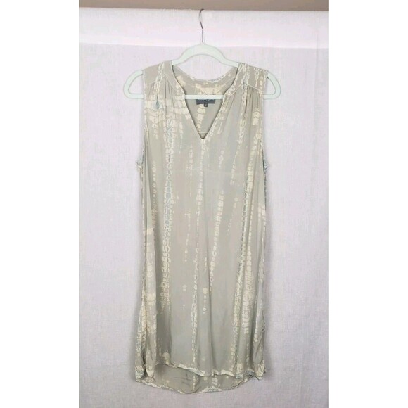 Michael Stars Dress Shift L Green Stone Vertical Geometric Print Beachy Coastal - Picture 1 of 8